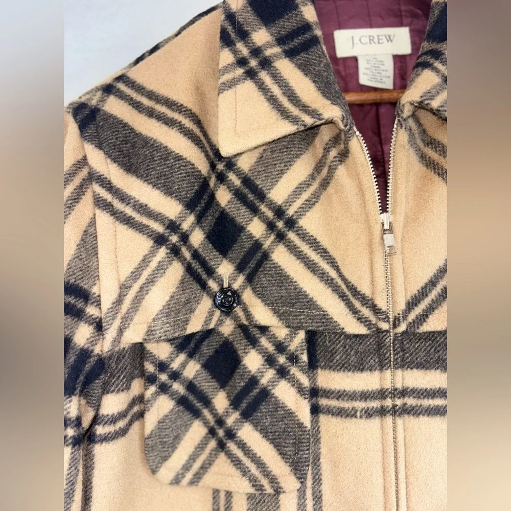 J. CREW Men's Wool Coat‎ Plaid Jacket Tan Flannel Quilted Heavy Lined Medium